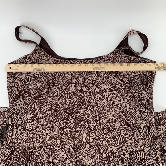 Boho Brown Abstract Maxi Dress Lined Sleeveless Crinkle Fit & Flare Plus Size 16 - Picture 5 of 14